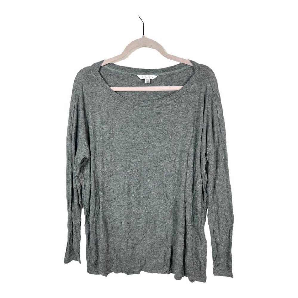 Cabi Women Gray Long Sleeve Scoop Neck Relaxed Fit Top 577 XS